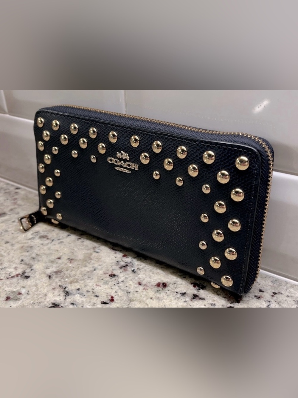COACH Navy Blue Pebble Leather Gold Stud Dreamer and Wallet Set - Picture 4 of 16